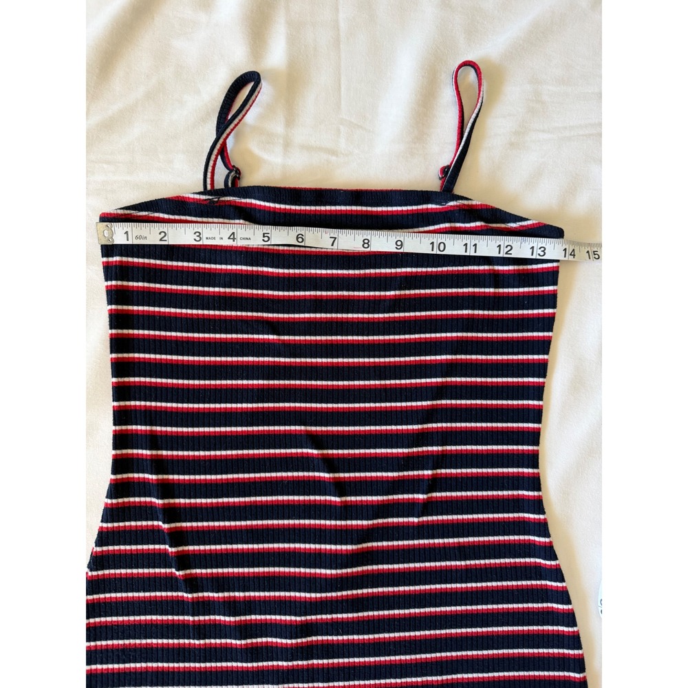 SHEIN Navy Blue Red White Striped Ribbed Bodycon Mini Dress Small - Picture 3 of 8